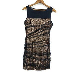 Cynthia Steffe Mini Dress Womens 2 Black Tulle Rose Gold Sequins Sleeveless